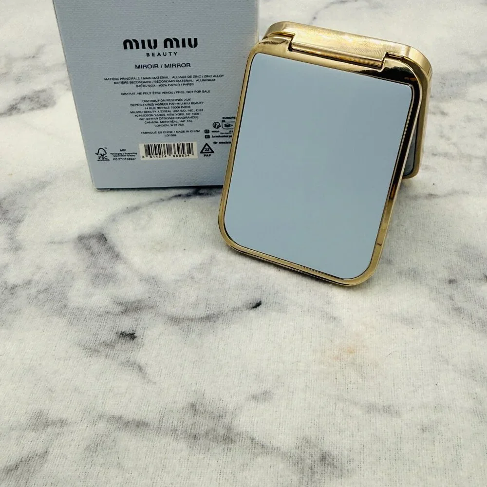Miu Miu Beauty Mirror Black Gold Rectangular Compact Mirror Limit 2.5in-BOX-NEW